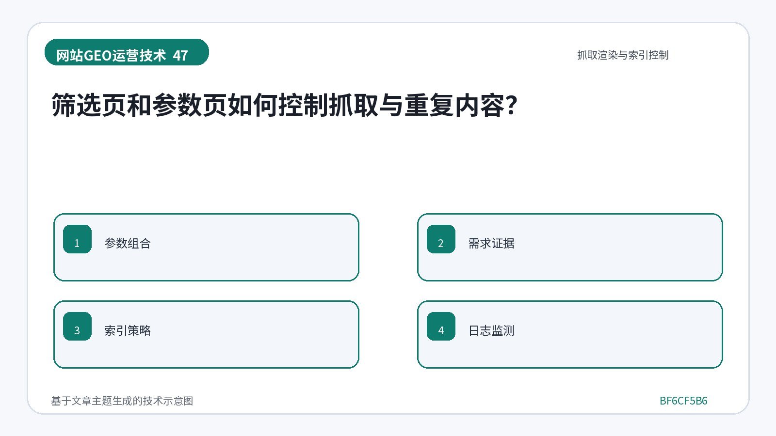 网站GEO优化技术示意图:筛选页和参数页如何控制抓取与重复内容?